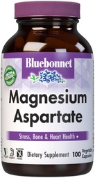 Bluebonnet Nutrition Magnesium Aspartate, Stress Relief*, Bone Health*, Heart Health*, Non-GMO, Vegan, Kosher Certified, Gluten-Free, Soy-Free, Dairy-Free, 100 Vegetable Capsules, 50 Servings
