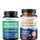 Omega 3 Fish Oil and Probiotic Capsules | Triple Strength EPA & DHA with Probiotic Gut Health & Immune Support Supplement | Comprehensive Wellness Bundle