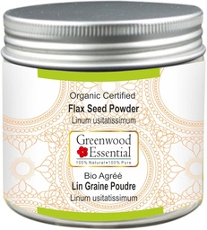 Greenwood Essential Pure Flax Seed Powder (Linum usitatissimum) Organic Certified 100gm (3.5 oz)