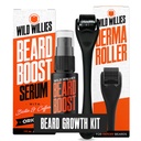 Wild Willies Beard Growth Kit - Premium Derma Roller & Beard Boost Serum - Microneedle Roller & Beard Hair Growth Serum with Biotin & Caffeine for Fuller Beard, Scalp Care - Easy to Use Kit with Case