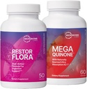 Microbiome Labs RestorFlora Spore & Yeast Probiotics Supplement (50 Capsules) + MegaQuinone K2-7 Complete Vitamin K Supplement Vitamin K1 & K2 MK-7 K2 with Magnesium & Zinc (60 Capsules) - 2 Products