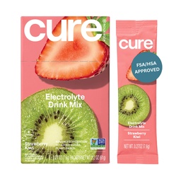 Cure Hydration Plant-Based Electrolyte Drink Mix | No Added Sugar | Dehydration Relief | Coconut Water Powder | FSA-HSA Eligible | Non-GMO, Vegan | 8 Packets – Strawberry Kiwi