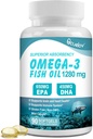 Omega 3 Fish Oil Supplements,Triple Strength Omega 3 Nutritional Supplement with 650mg EPA 450mg DHA Per Serving - Brain, Eye, Heart & Immune Health Support - 90 Softgels (45 Serv)