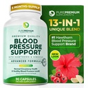 PurePremium Blood Pressure Supplements with Hawthorn Berry, Hibiscus, Garlic & Vitamin B12- Nitric Oxide Supplement for Normal Heart Health, Circulation Health & Blood Pressure Support - 90ct