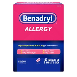 Benadryl Allergy Relief Medicine, 60 Single Use Packets of 2 Tablets