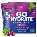 GoHydrate Instant Hydration Powder Packets - Low Sodium Electrolytes Drink Mix - Natural Hydration Support, Sugar Free Electrolyte Flavored Powder Drink with Vitamin D, 30 Packs, Grape