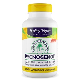 Healthy Origins Pycnogenol 100 mg, 120 Veggie Capsules - 100% Clinically Studied French Maritime Pine Bark Extract - Supports Healthy Heart, Joint Health & Skin Elasticity - 4 Month Supply