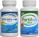 Fortifeye Blue Light and Heart Health Support Bundle | Super Omega-3 Max Fish Oil, 60 Softgels, and Focus Blue Light Defense, 30 Softgels