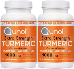 Qunol Turmeric Curcumin Capsules, 1000mg Extra Strength Supplement, Patented Hydro-Soluble Technology, Alternative to Turmeric Curcumin with Black Pepper, 240 Veggie Capsules