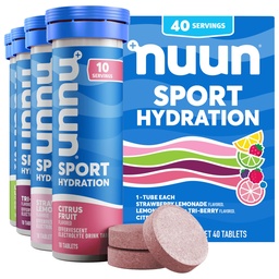 Nuun Sport Electrolyte Tablets with Magnesium, Calcium, Potassium, Chloride & Sodium, Gluten Free & Vegan, Mixed Flavor, 4 Pack (40 Servings Total)