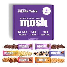 MOSH Variety Pack Keto Protein Bars, High Fiber, Low Carb, Gluten Free, High Protein, Brain Healthy Snack with Ashwagandha, Lion's Mane, 6 Count