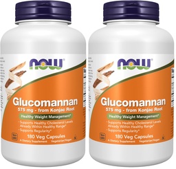 NOW Foods Supplements, Glucomannan (Amorphophallus konjac) 575 mg, Supports Regularity*, Healthy Weight Management*, 180 Veg Capsules (Pack of 2)