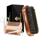 Beard Brush for Men, Boar Bristle Black Walnut Wood Beards and Mustaches Grooming Set Including Pure Boar Bristle Beard Brush, Beard Comb, Mustache Scissors, and Travel Bag