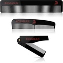 Bossman Acetate Beard, Mustache, & Hair Comb Set of 3 - Combs for Men with Minimalistic Magnetic Box (7.5-Inch, 5-Inch, 3.5-Inch) - Features Rounded Teeth, Double-Sided Teeth, and Foldable Design