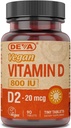 Deva Vegan Vitamin D2 800 IU, Ergocalciferol Supplement with No Animal Ingredients, Fast Dissolve, 90 Tablets, 1-Pack