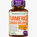 Ginkgo Biloba Supplement with Turmeric Curcumin and Black Pepper for High Absorption - Ginko Biloba Capsules with Curcuma for Focus, Memory Support, Joint & Brain Health - Non-GMO - 60 Vegan Capsules