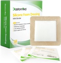 kastormed Silicone Adhesive Foam Dressing with Gentle Border 4''x4'' 10 Pack, High Absorbency Foam Wound Bandage for Bed Sore, Leg Ulcer, Diabetic Ulcer