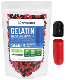 XPRS Nutra Size 4 Empty Capsules - 100 Count Small Empty Gelatin Capsules - Pills DIY Capsule Filling - Fillable Pure Bovine Pill Gel Caps for Do-It-Yourself Supplements (Black/Red)