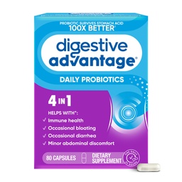 Digestive Advantage Probiotics for Digestive Health, Daily Probiotics for Women & Men, Support for Occasional Bloating, Minor Abdominal Discomfort & Gut Health, 80ct Capsules