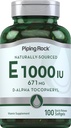 Piping Rock Vitamin E 1000 IU Softgel Capsules | 671mg | 100 Pills | D-Alpha Tocopheryl Supplement | Non-GMO, Gluten Free