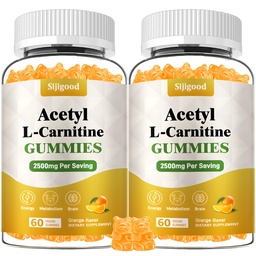 2 Pack Acetyl L-Carnitine Supplement, Natural Nutrition Supplement for Boost Energy, Immunity, Vegan, Orange Flavor, 120 Count