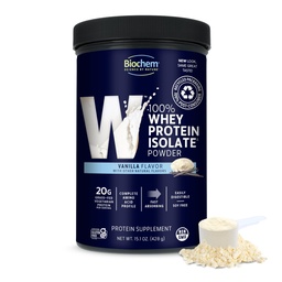 Biochem 100% Whey Isolate Protein - Vanilla Flavor - 15.1 Ounce - Supports Immune Health - Easily Digestible - Refreshing Taste - 20g Vegetarian Protein - Amino Acids