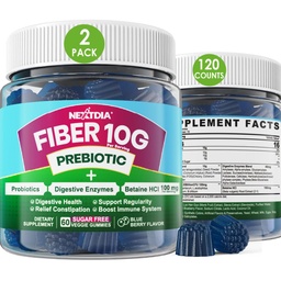 Fiber Gummies for Adults, Sugar Free 10g Prebiotic Fiber Supplement with Digestive Enzymes, Probiotics & 100mg Betaine for Digestive & Gut Health and Regulate Bowel Movement, Vegan, Gelatin Free,120ct