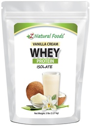 Z Natural Foods Vanilla Cream Whey Protein Isolate, Nutrition-Rich, Flavorful Protein Powder for Heart Health and Immunity, Great in Tea, Coffee, Smoothie, Non-GMO, Gluten-Free, Kosher, 5 lbs