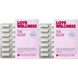 Love Wellness The Killer | 600mg Boric Acid Vaginal Suppositories | Balances pH & Supports Odor Control, a Healthy Vaginal Balance | Fast-Acting & Fragrance-Free | Gentle & Effective | 28 Ct