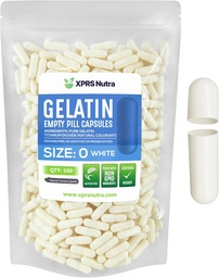 XPRS Nutra Size 0 Empty Capsules - 500 Count Empty Gelatin Capsules - Pills DIY Capsule Filling - Pure Bovine Pill Gel Caps for Do-It-Yourself Supplements (White)