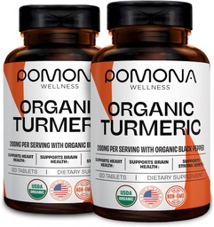 Pomona Wellness Organic Turmeric Supplement 2100 mg, USDA Organic, Non-GMO, Vegan, Turmeric Curcumin with Black Pepper for Absorption, for Joint Support and Immunity, 240 Tablets (2 Pack)