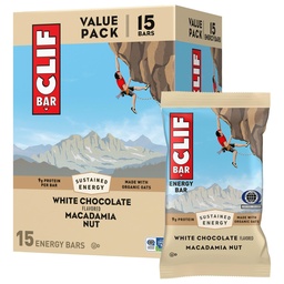 CLIF BAR - Energy Protein Bars - White Chocolate Macadamia Nut - Made with Organic Oats - Energy Bars - Non-GMO - (15 Pack)