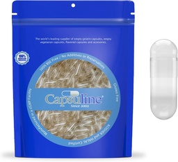 Capsuline Size 000 Gelatin Empty Capsules, 5000 Count, Empty Gel Pill Capsules, DIY Pure Bovine Pill Capsule Filling, Empty Caps, Kosher, Gluten Free and Non-GMO Certified, Clear