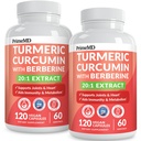 5-in-1 Organic Turmeric Curcumin Supplement (4210mg) with Berberine, Ceylon Cinnamon Bioperine and Ginger Supplements for Joint, Heart, Gut, & Metabolic Support (120 ct) (Pack of 2)