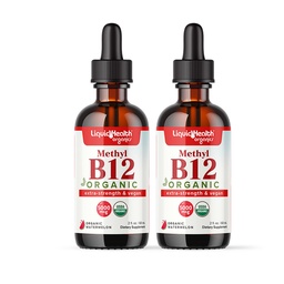 LIQUIDHEALTH USDA Organic Methyl Vitamin B12 Methylcobalamin Liquid Drops with Tart Cherry Juice - Boost Energy, Immune Support, Improve Memory & Concentration - USA Made, Vegan, Non-GMO (2 Pack)