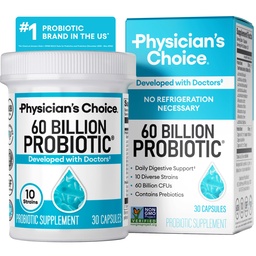 Physician's CHOICE Probiotics 60 Billion CFU - 10 Strains + Organic Prebiotics - Immune, Digestive & Gut Health - Supports Occasional Constipation, Diarrhea, Gas & Bloating - for Women & Men - 30ct