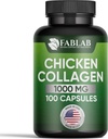 FabLab Chicken Collagen Type II Supplement - Nutritional Supplement for Joint, Nerve & Bone Support - Non-GMO, Anti-Aging Dietary Product with Hydrolyzed Peptides- 100 Capsules