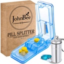 JohnBee Pill Cutter | Best Pill Cutter for Small or Large Pills | Designed in The USA| Cuts Vitamins | Includes Keychain Pill Holder (Blue) | pill splitter for small pills or 0.8" large pills