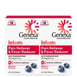 Genexa Infants' Clean Acetaminophen | Pediatrician Preferred Ingredients | Pain Reliever & Fever Reducer for Babies | Dye Free, 0% Artificial Additives | Organic Blueberry Flavor, 4 fl oz (2 Pack)