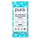Pura Flushable Hemorrhoid Wipes XL, 48 Count, Medicated with Cooling Witch Hazel, Aloe & Coconut Oil, Fast Relief, Fragrance-Free, 100% Plastic-Free