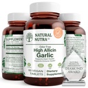 Natural Nutra High Allicin Garlic Supplement, Supports Immune System, Improve Heart Health, Improve Enzymes Health, Better Digestion, Fights Cold and Flu, Vanilla Coating, 500mg, 60 Vegan Tablets