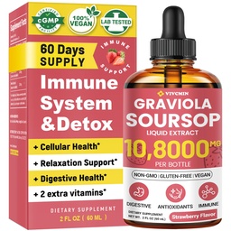 vivcmin Graviola Soursop Leaf Extract Liquid - Soursop Bitters Liquid, Support Immune, Relax, Liver and Sleep, Sugar & Alcohol-Free, Highly Absorbable Formula, Strawberry Flavor, 2 Fl Oz
