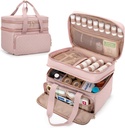 Yarwo Pill Bottle Organizer Empty, Double Layers Medicine Travel Storage Bag with 5 Customized Dividers and Lockable Zippers for Prescription Bottles and Emergency First Aid Supplies, Pink