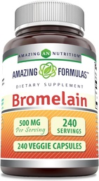 Amazing Formulas Bromelain 500mg 2400 GDU, Veggie Capsules | Non-GMO | Gluten Free | Made in USA | Ideal for Vegetarians (240 Count)